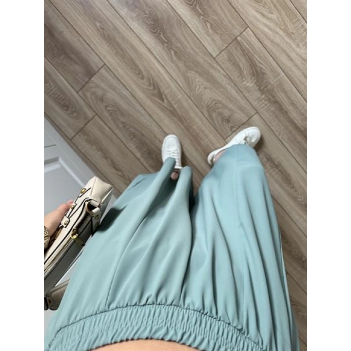 Bilek Boy Geniş Paça Mint Yeşili Pantolon