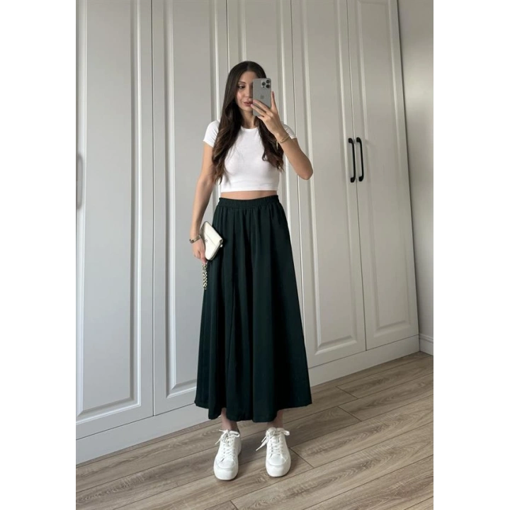 Bilek Boy Geniş Paça Zümrüt Yeşili Pantolon