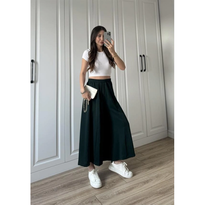 Bilek Boy Geniş Paça Zümrüt Yeşili Pantolon