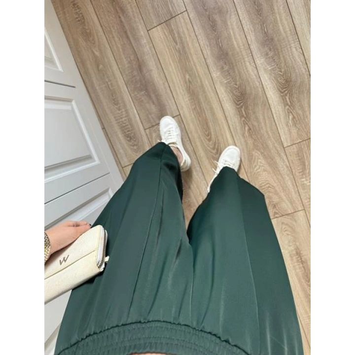 Bilek Boy Geniş Paça Zümrüt Yeşili Pantolon