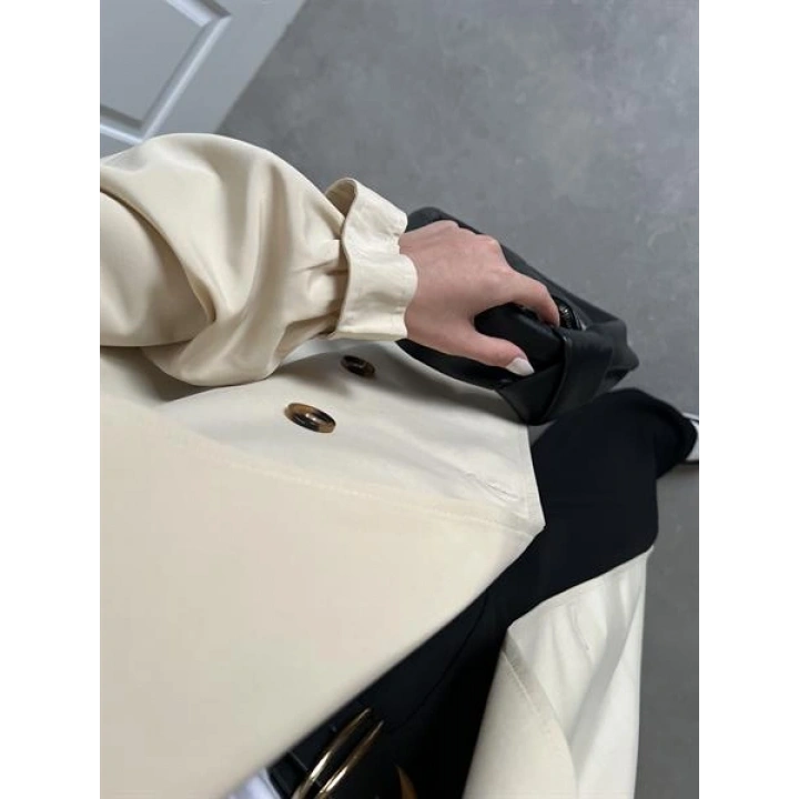 Bilek Detaylı Oversize Kuşaklı Taş Trençkot