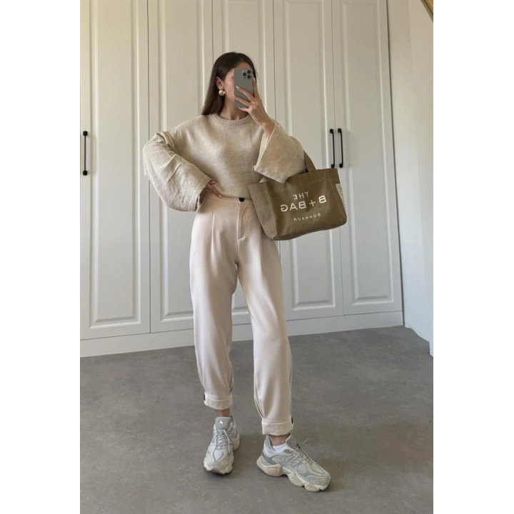 Bilek Düğme Detaylı Taş Pantolon