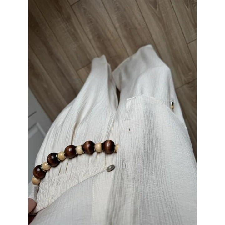 Bohem Kemerli Krinkıl Krem Oversize Takım