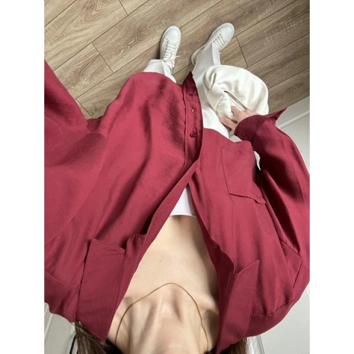 Bordo Oversize Tensel Gömlek