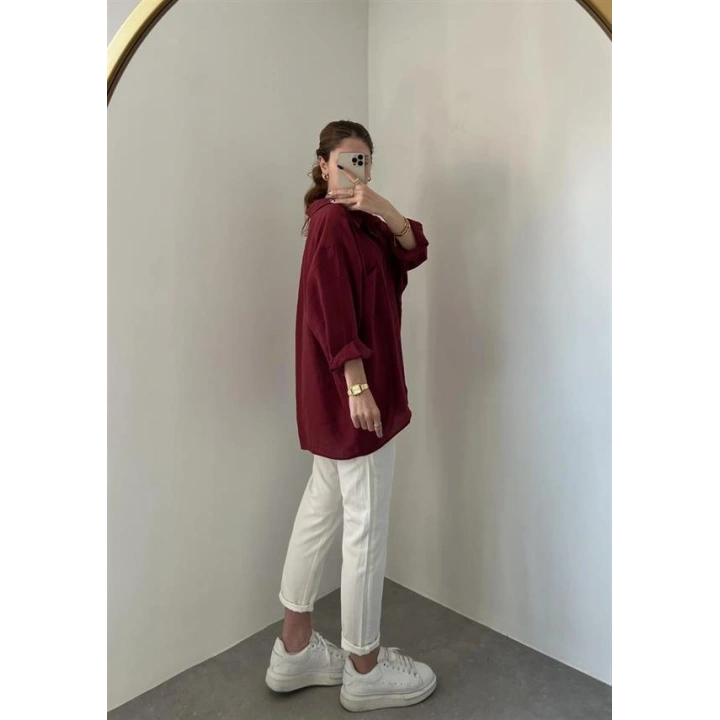 Bordo Oversize Tensel Gömlek
