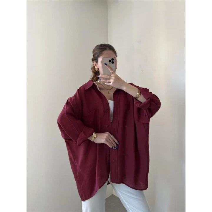 Bordo Oversize Tensel Gömlek