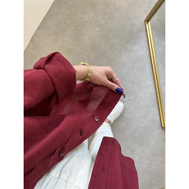 Bordo Oversize Tensel Gömlek