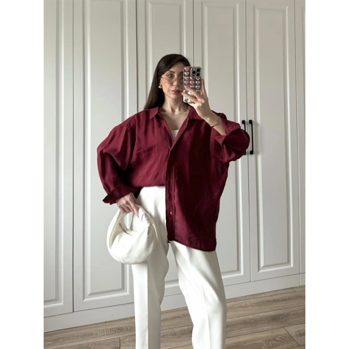 Bordo Oversize Tensel Gömlek