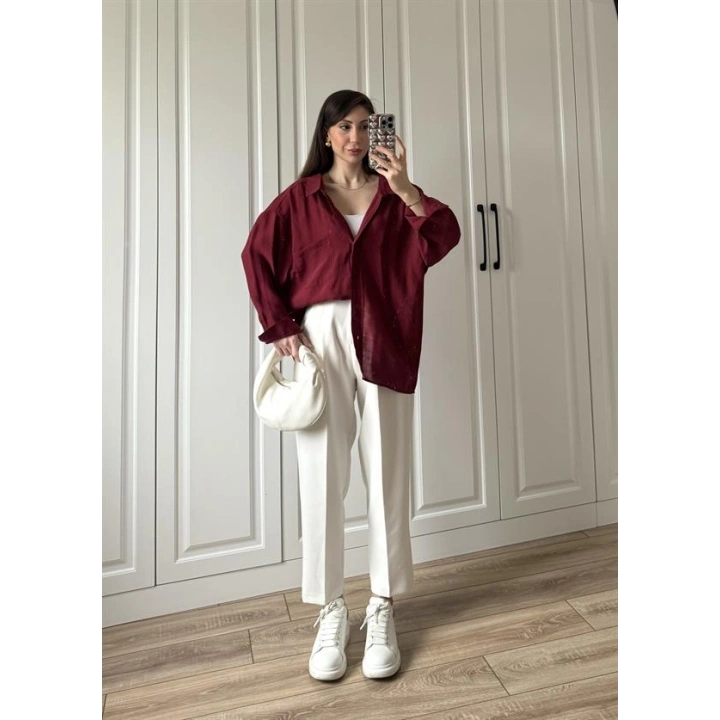 Bordo Oversize Tensel Gömlek