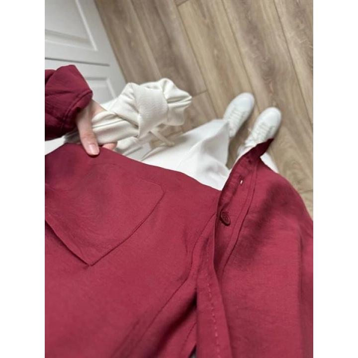 Bordo Oversize Tensel Gömlek