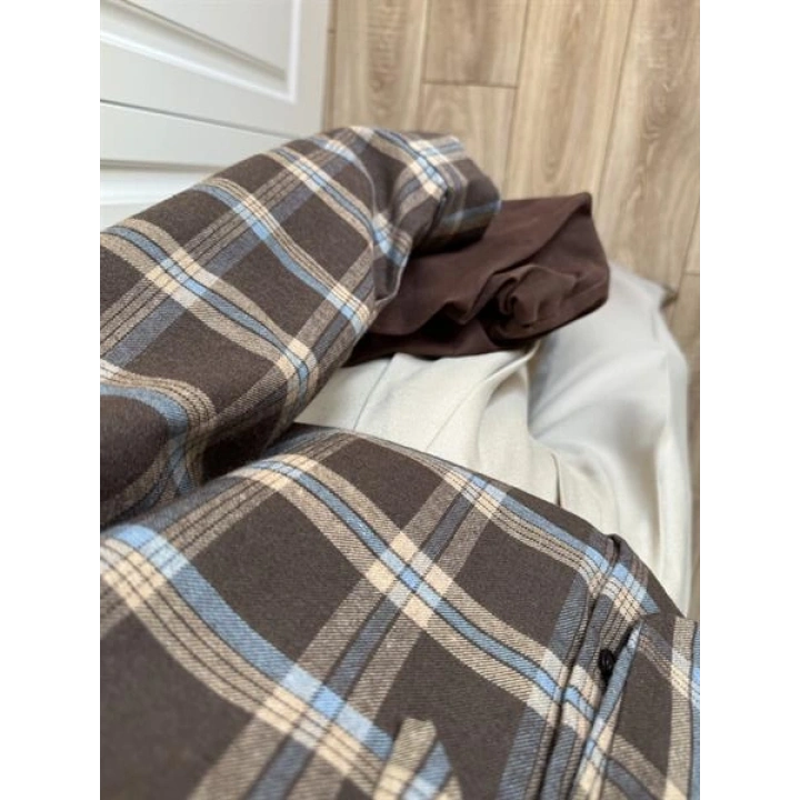 Boyundan Bağlamalı Tasarım Ekose Kahve Gömlek