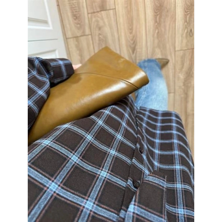 Boyundan Bağlamalı Tasarım Ekose Lacivert Gömlek