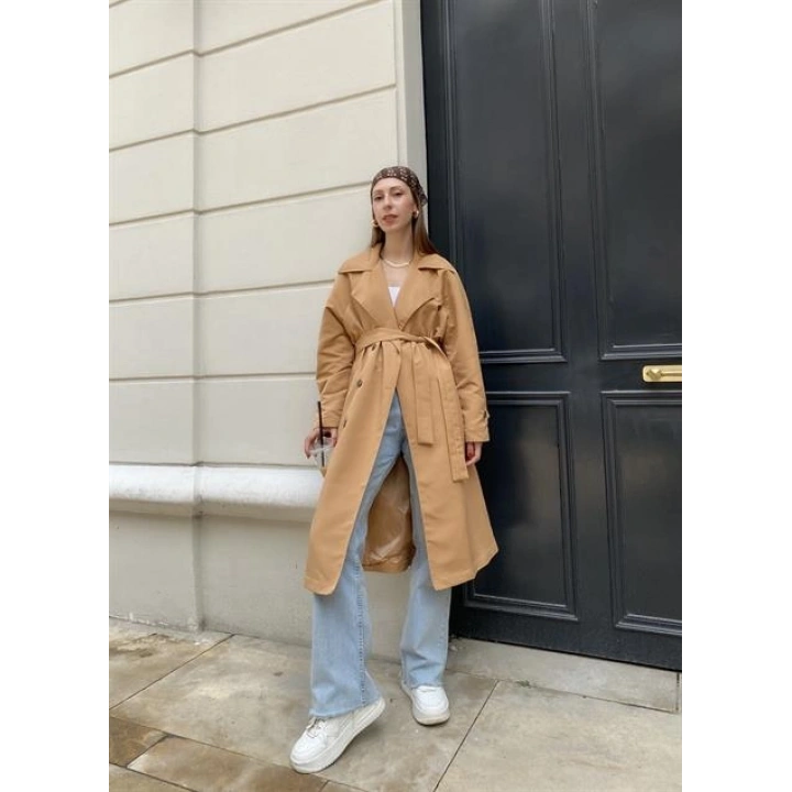 Camel Bershka Model Premium Oversize Trençkot