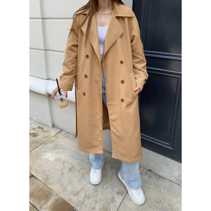 Camel Bershka Model Premium Oversize Trençkot