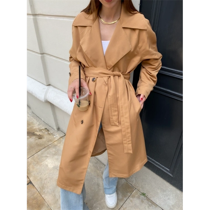 Camel Bershka Model Premium Oversize Trençkot