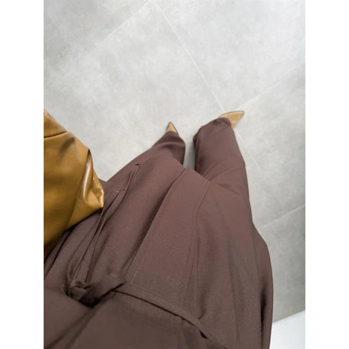 Cepli Premium Kuşaklı Kahve Gömlek Takım