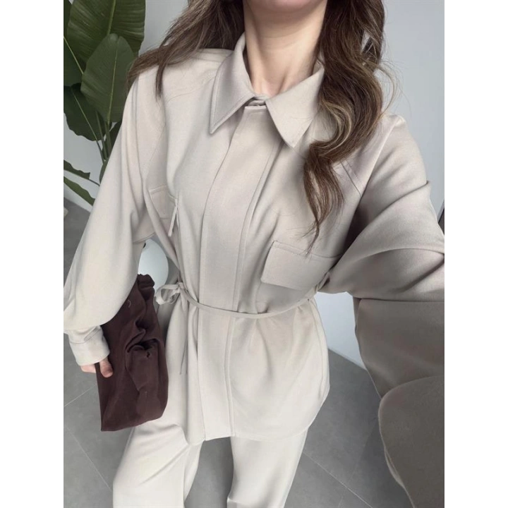 Cepli Premium Kuşaklı Taş Gömlek Takım