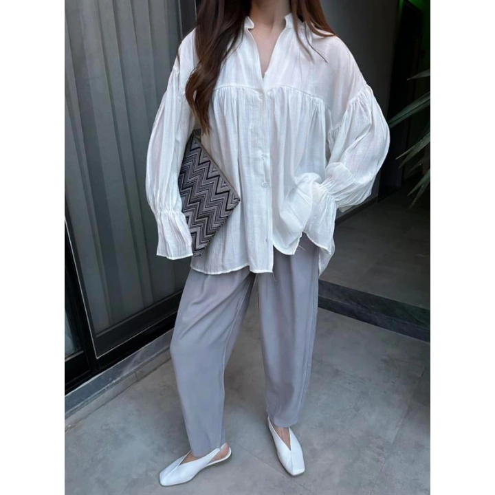 Çift Pensli Basic Tensel Gri Pantolon