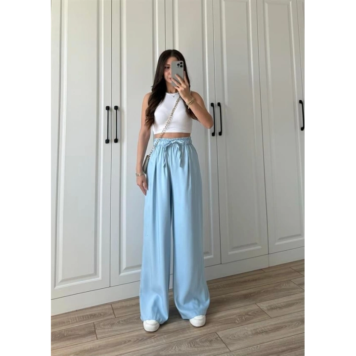 Dania Premium Bebe Mavi Tensel Palazzo Pantolon