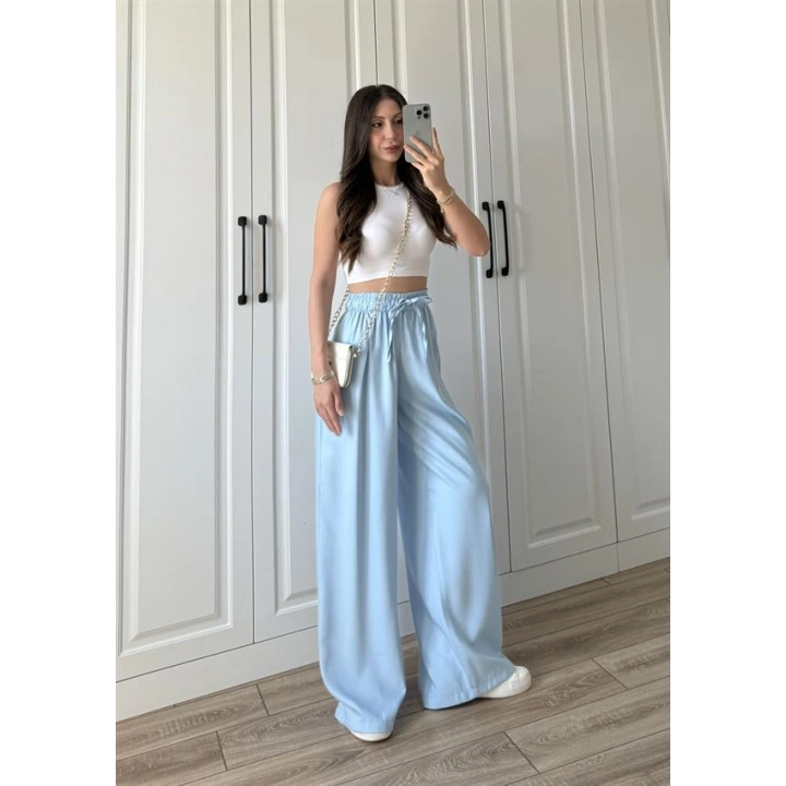 Dania Premium Bebe Mavi Tensel Palazzo Pantolon