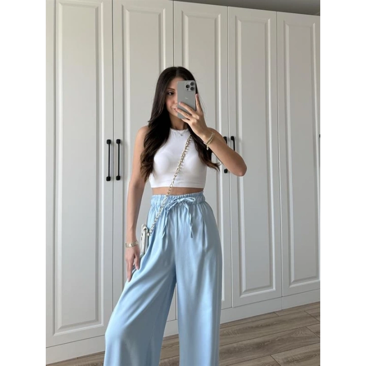 Dania Premium Bebe Mavi Tensel Palazzo Pantolon