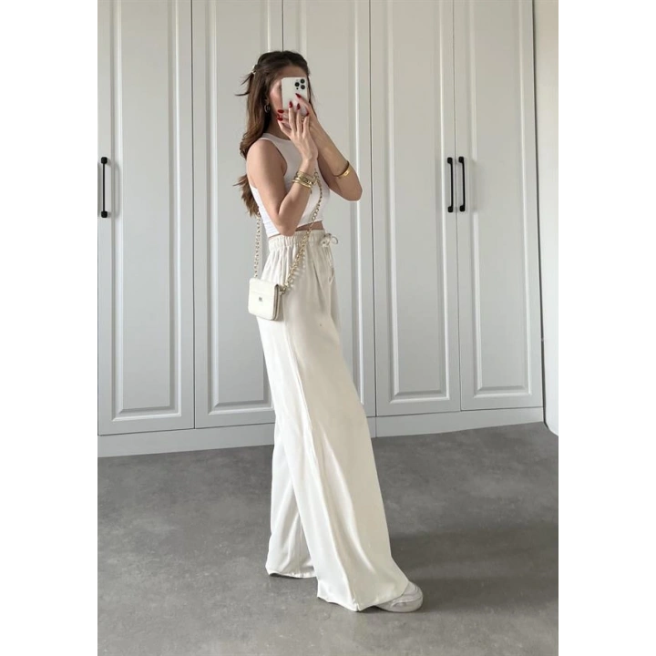 Dania Premium Beyaz Tensel Palazzo Pantolon