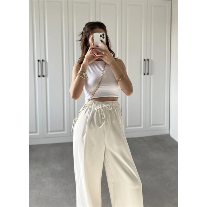 Dania Premium Beyaz Tensel Palazzo Pantolon