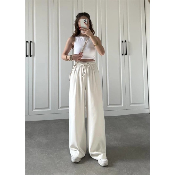 Dania Premium Beyaz Tensel Palazzo Pantolon