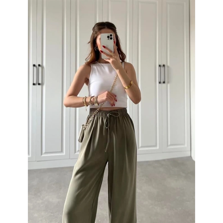 Dania Premium Haki Tensel Palazzo Pantolon