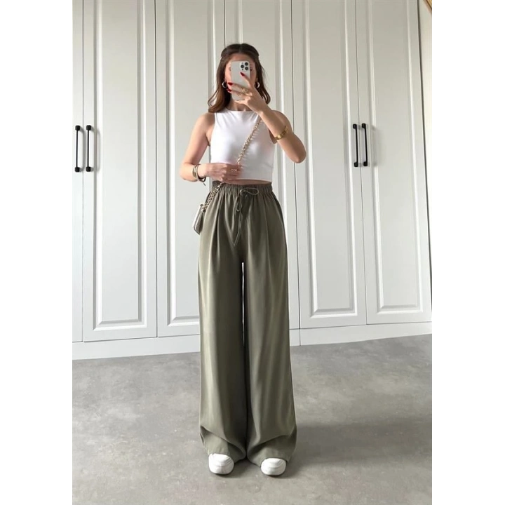 Dania Premium Haki Tensel Palazzo Pantolon