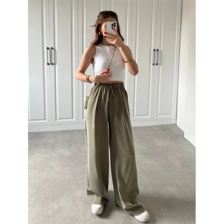 Dania Premium Haki Tensel Palazzo Pantolon