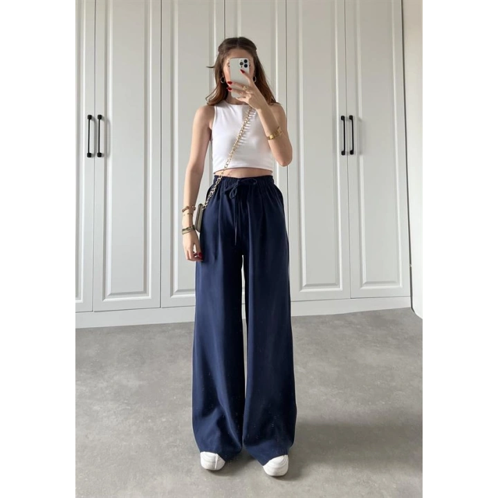 Dania Premium Lacivert Tensel Palazzo Pantolon