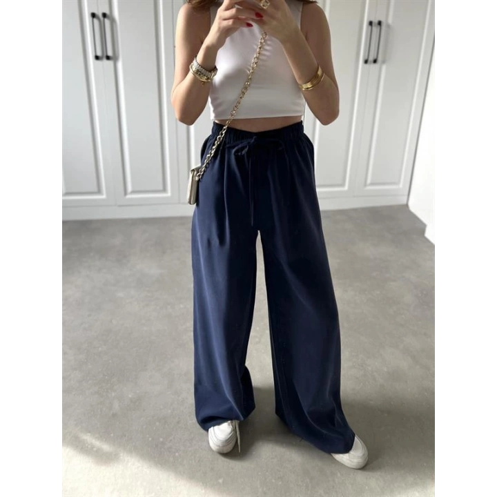 Dania Premium Lacivert Tensel Palazzo Pantolon