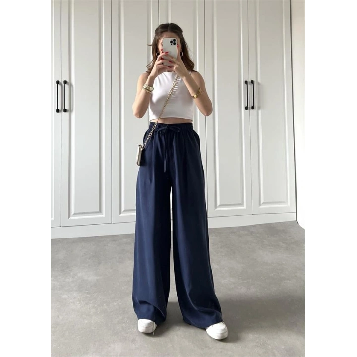 Dania Premium Lacivert Tensel Palazzo Pantolon