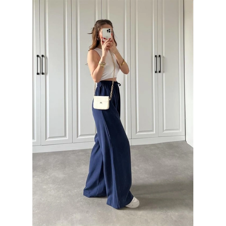 Dania Premium Lacivert Tensel Palazzo Pantolon