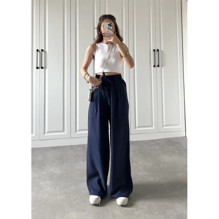 Dania Premium Lacivert Tensel Palazzo Pantolon