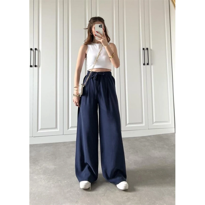 Dania Premium Lacivert Tensel Palazzo Pantolon