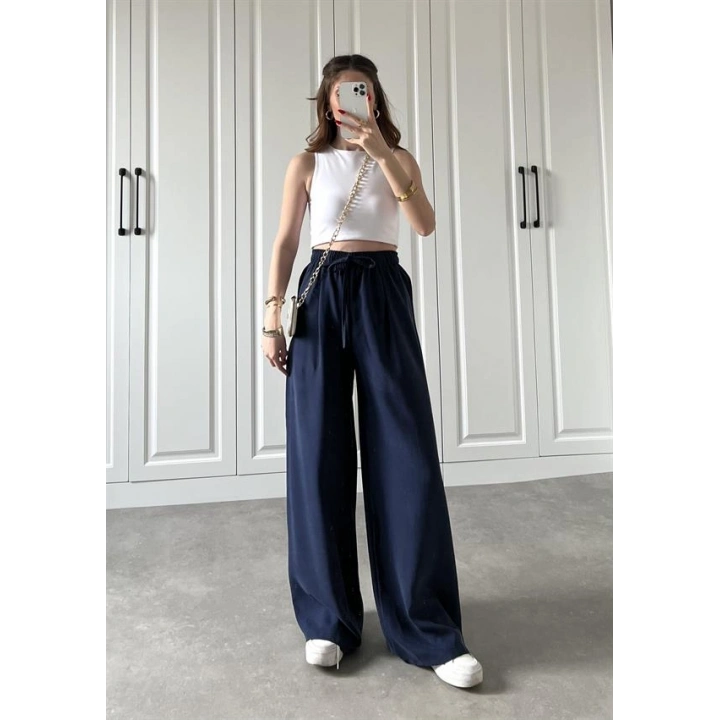 Dania Premium Lacivert Tensel Palazzo Pantolon