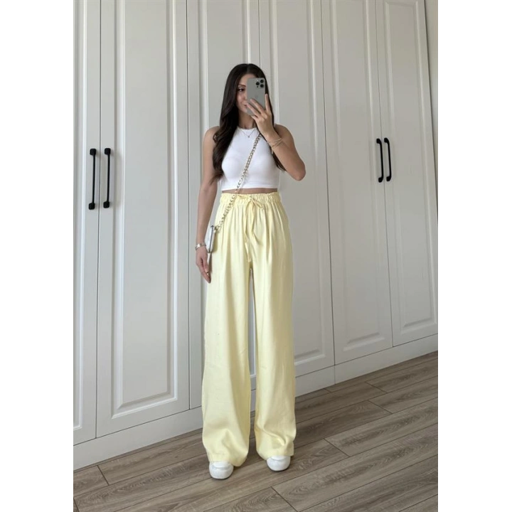Dania Premium Sarı Tensel Palazzo Pantolon