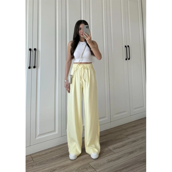 Dania Premium Sarı Tensel Palazzo Pantolon