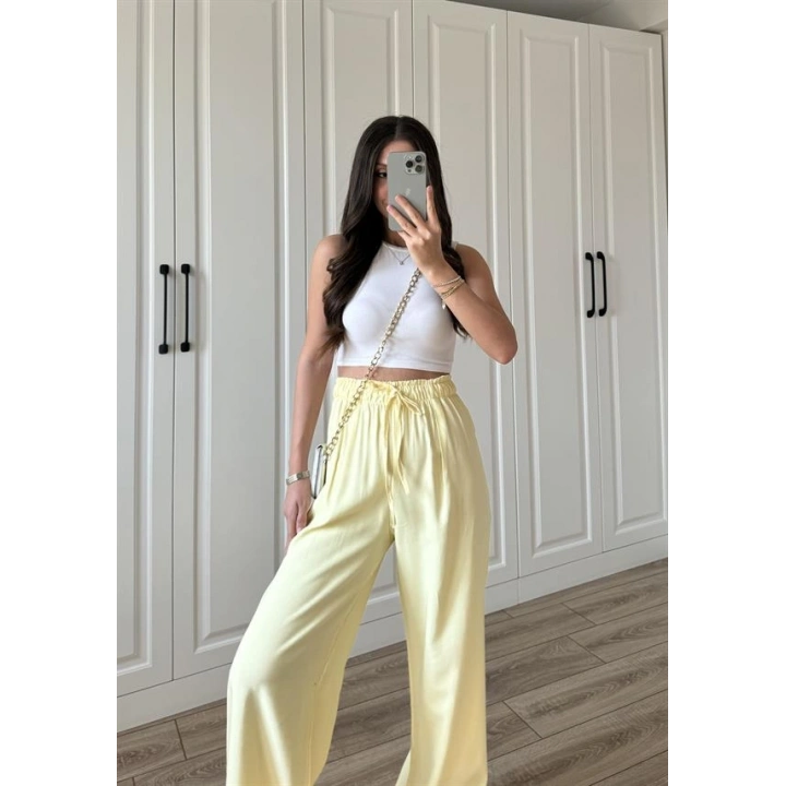 Dania Premium Sarı Tensel Palazzo Pantolon