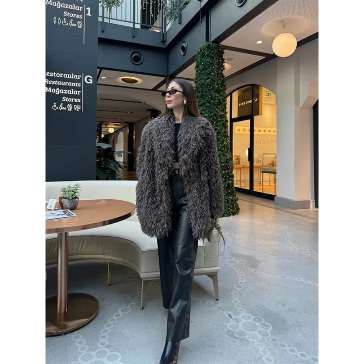 Delux Premium Kahve Astarlı Peluş Kürk