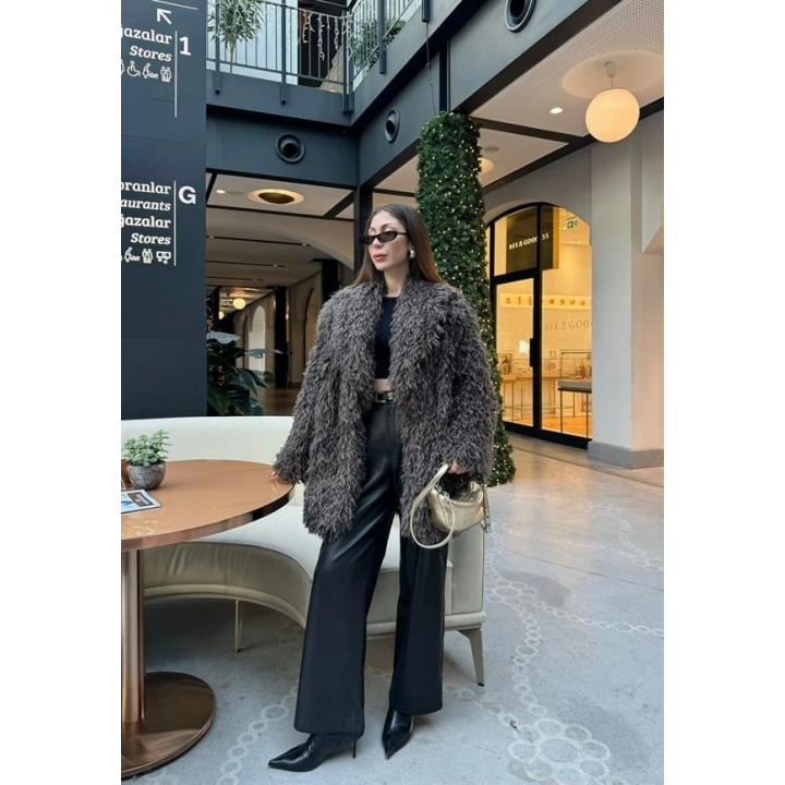 Delux Premium Kahve Astarlı Peluş Kürk