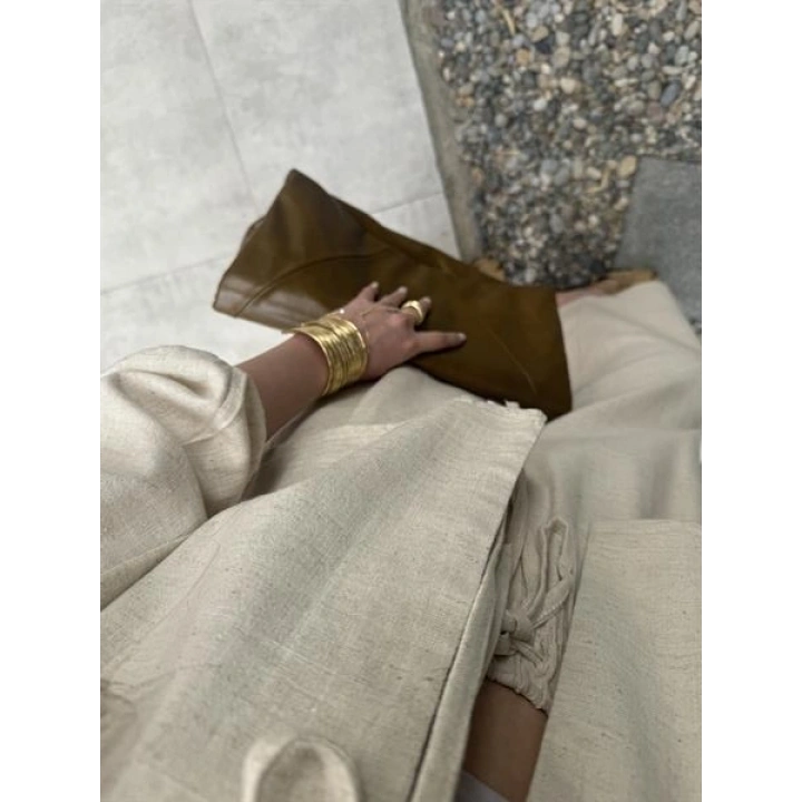 Diana Önü Bağlamalı Kısa Keten Taş Kimono Takım