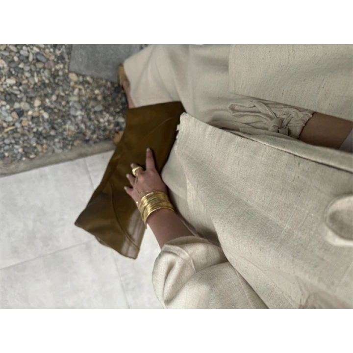 Diana Önü Bağlamalı Kısa Keten Taş Kimono Takım