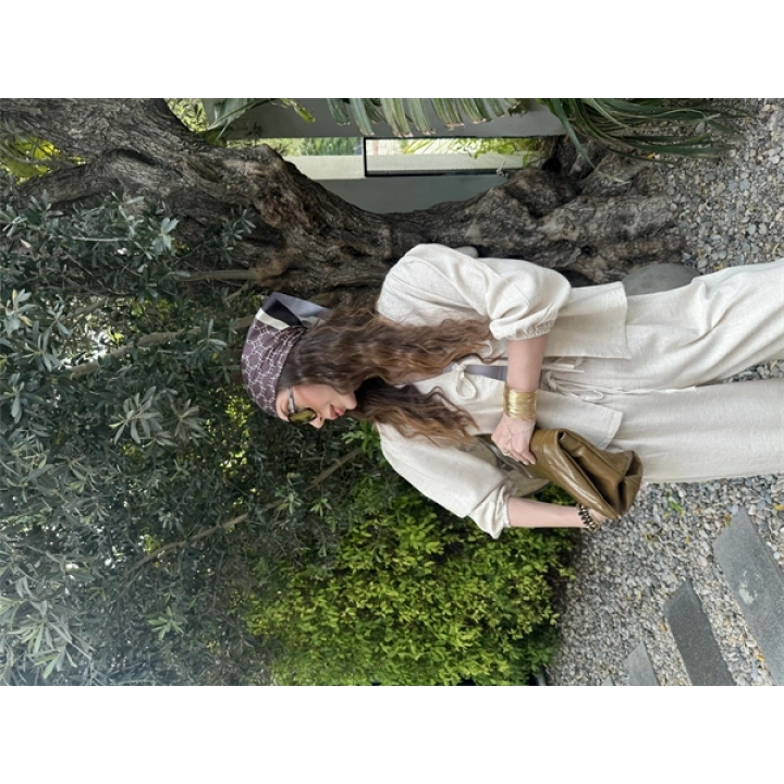 Diana Önü Bağlamalı Kısa Keten Taş Kimono Takım