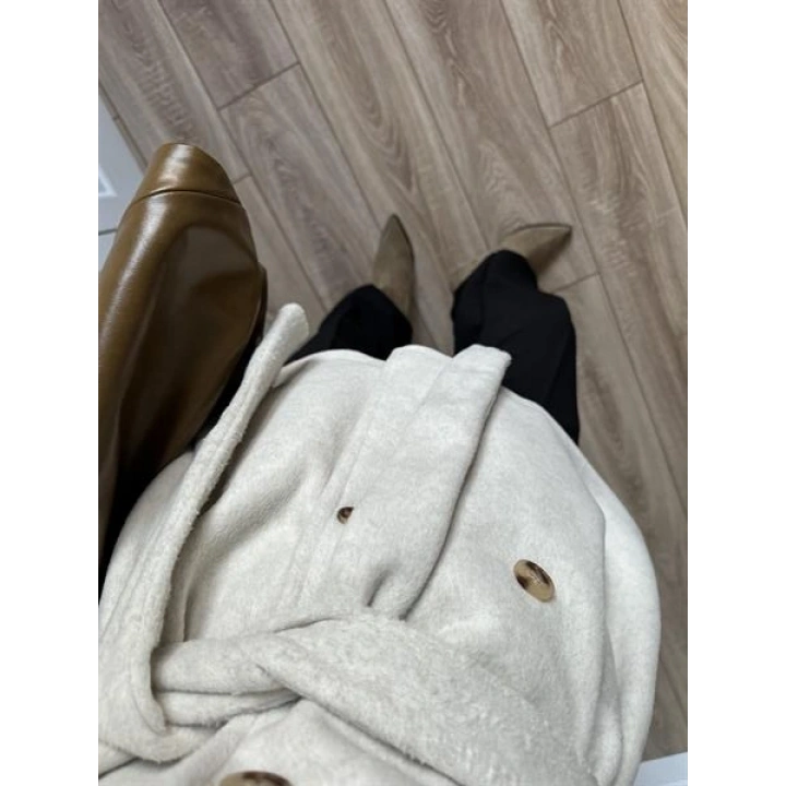 Dik Yaka Kruvaze Kuşaklı Taş Yün Kaban