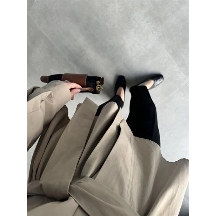 Dik Yaka Kuşaklı Bej Premium Trençkot