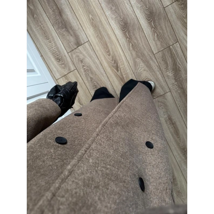 Dik Yaka Kuşaklı Kahve Yün Kaban