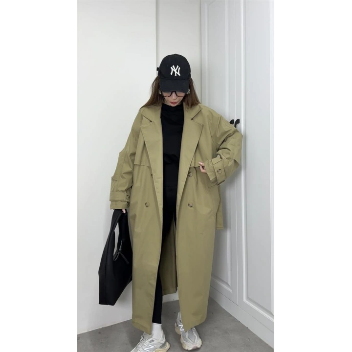 Ekstra Oversize Premium Açık Haki Trençkot